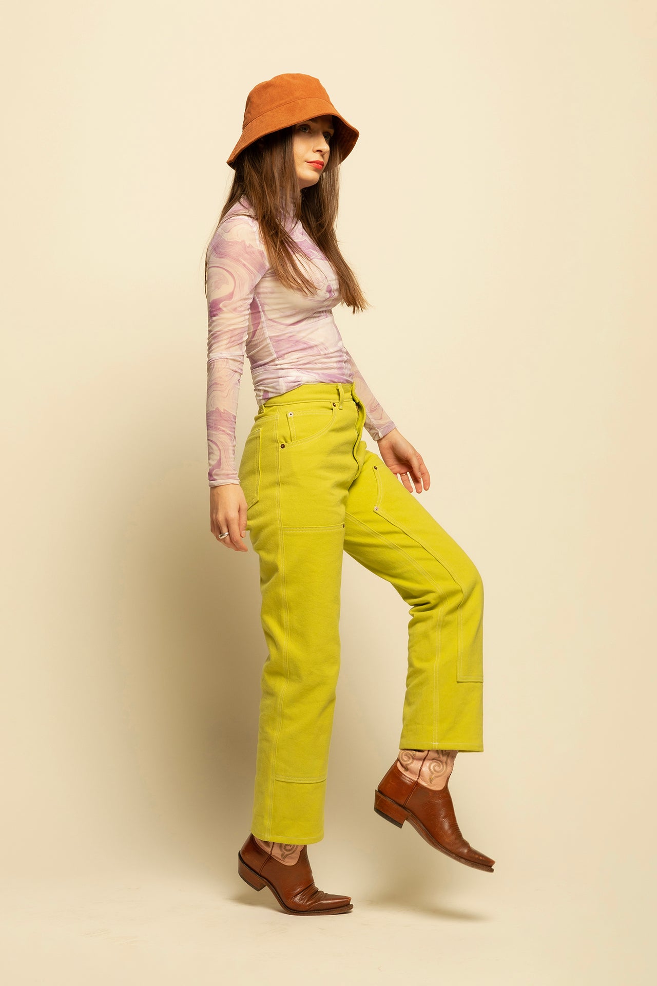 Peach Pant with Double Knee - Chartreuse